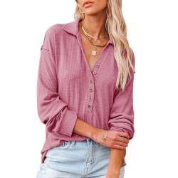 Yxaliorium Women's Long Sleeve Henley Neck T-Shirt - 100% Cotton, Ultra-Soft & Breathable for Fall Winter Casual Wear