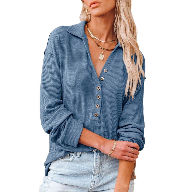 Yxaliorium Women's Long Sleeve Henley Neck T-Shirt - 100% Cotton, Ultra-Soft & Breathable for Fall Winter Casual Wear