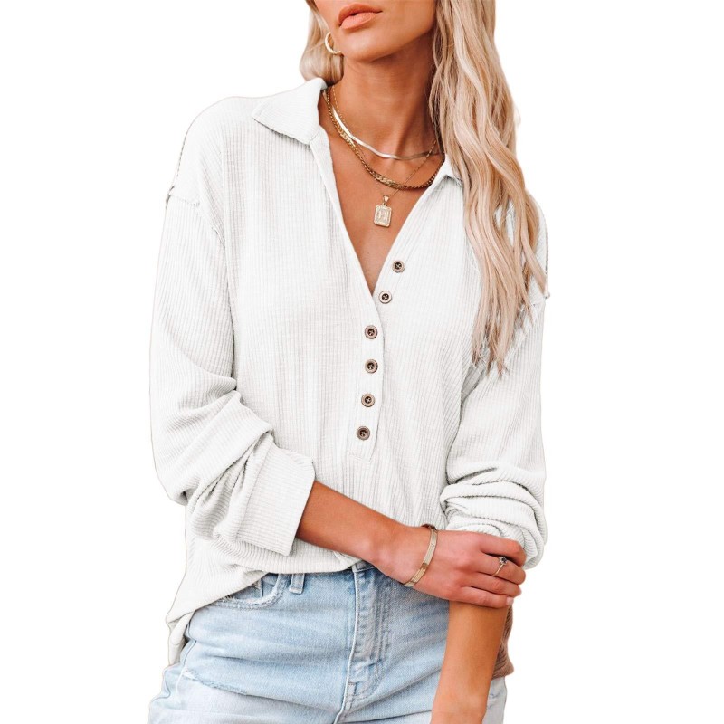 Yxaliorium Women's Long Sleeve Henley Neck T-Shirt - 100% Cotton, Ultra-Soft & Breathable for Fall Winter Casual Wear