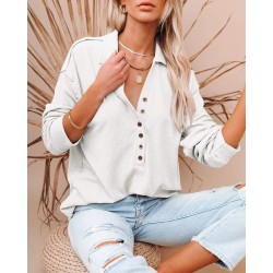 Yxaliorium Women's Long Sleeve Henley Neck T-Shirt - 100% Cotton, Ultra-Soft & Breathable for Fall Winter Casual Wear