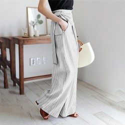 Yxaliorium Women's Fall Striped Trousers - Trendy Elastic Drawstring Waist Casual Lounge Pants