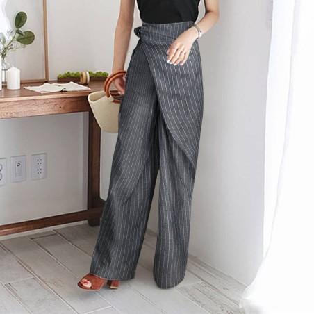 Yxaliorium Women's Fall Striped Trousers - Trendy Elastic Drawstring Waist Casual Lounge Pants