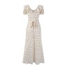 Yxaliorium Womens Retro Polka Dot Dress - Sweet V-Neck Puff Sleeve & Flounce Hem Vacation Dress