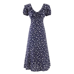Yxaliorium Womens Retro Polka Dot Dress - Sweet V-Neck Puff Sleeve & Flounce Hem Vacation Dress