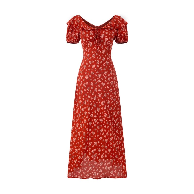 Yxaliorium Womens Retro Polka Dot Dress - Sweet V-Neck Puff Sleeve & Flounce Hem Vacation Dress