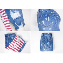 Yxaliorium Women Stars Stripe Ripped Jean Skirts Raw Hem Denim Knee Length Dress