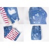Yxaliorium Women Stars Stripe Ripped Jean Skirts Raw Hem Denim Knee Length Dress