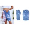 Yxaliorium Women Stars Stripe Ripped Jean Skirts Raw Hem Denim Knee Length Dress