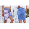 Yxaliorium Women Stars Stripe Ripped Jean Skirts Raw Hem Denim Knee Length Dress