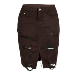 Yxaliorium Women Causal Knee Length Ripped Cotton Skirts A Line Dress