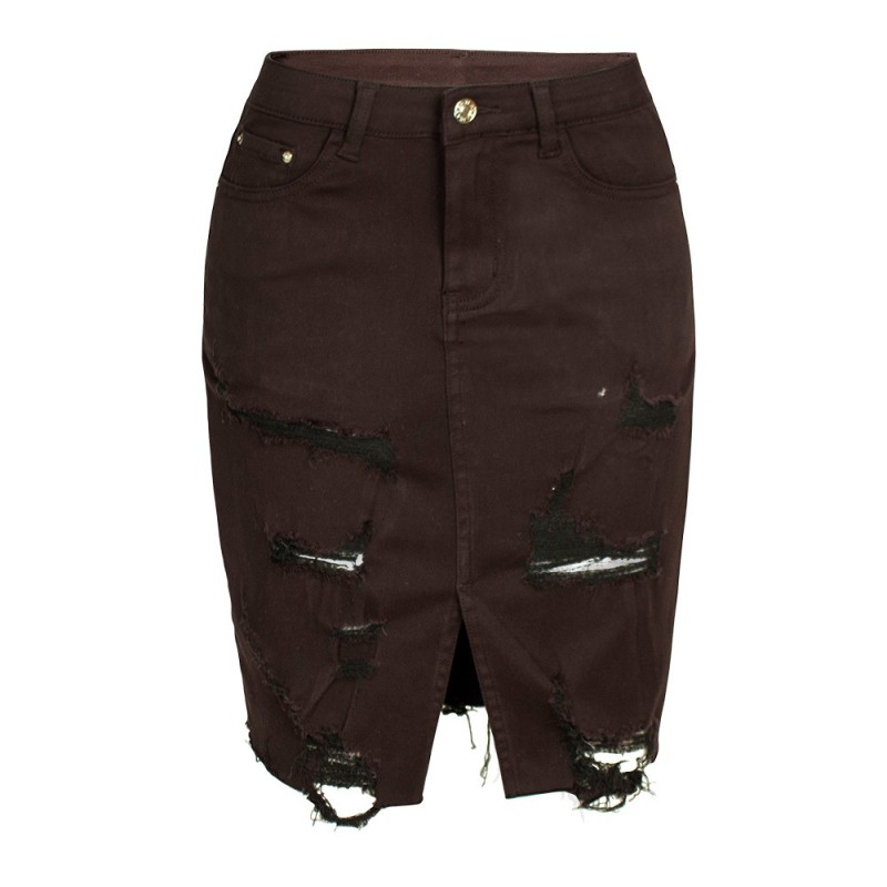 Yxaliorium Women Causal Knee Length Ripped Cotton Skirts A Line Dress