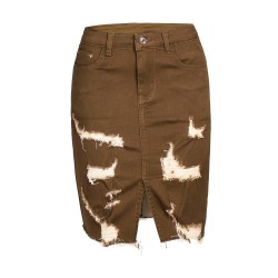 Yxaliorium Women Causal Knee Length Ripped Cotton Skirts A Line Dress