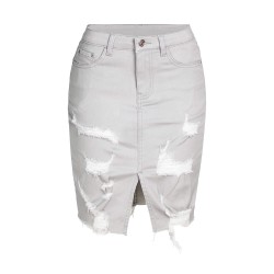 Yxaliorium Women Causal Knee Length Ripped Cotton Skirts A Line Dress