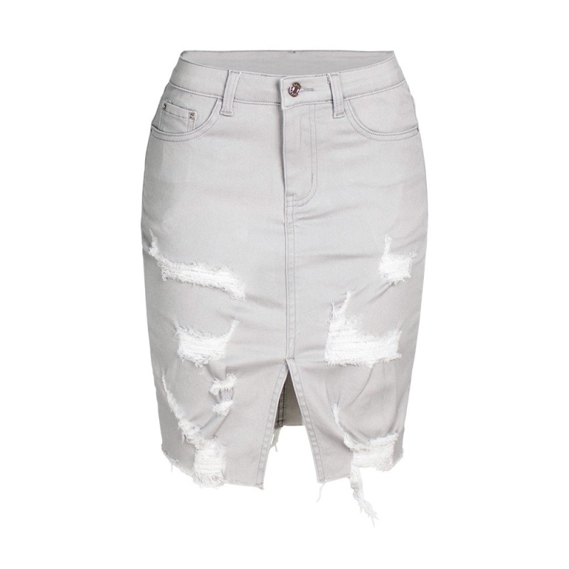 Yxaliorium Women Causal Knee Length Ripped Cotton Skirts A Line Dress