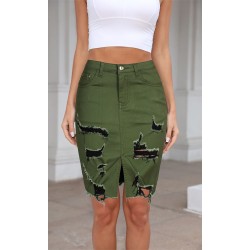 Yxaliorium Women Causal Knee Length Ripped Cotton Skirts A Line Dress