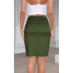 Yxaliorium Women Causal Knee Length Ripped Cotton Skirts A Line Dress