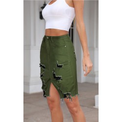 Yxaliorium Women Causal Knee Length Ripped Cotton Skirts A Line Dress