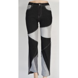 Yxaliorium Women Straight Leg High Waist Patch Jeans Pants Stretchy Black