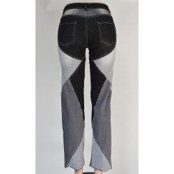 Yxaliorium Women Straight Leg High Waist Patch Jeans Pants Stretchy Black