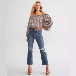 Yxaliorium Women High Waisted Jeans Ripped Stretchy Pants Blue