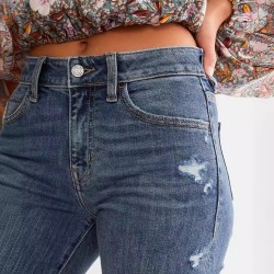 Yxaliorium Women High Waisted Jeans Ripped Stretchy Pants Blue