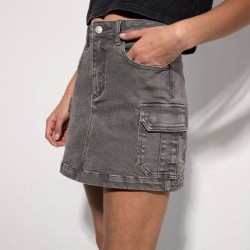 Yxaliorium Women Jeans Skirts Aline Shorts Grey Stretchy Dresses