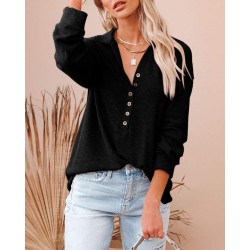 Yxaliorium Women's Long Sleeve Henley Neck T-Shirt - 100% Cotton, Ultra-Soft & Breathable for Fall Winter Casual Wear